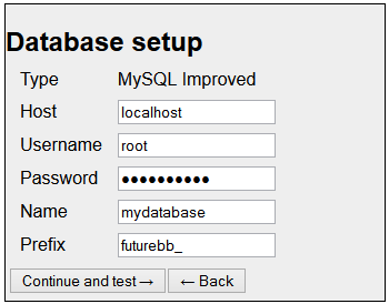 database setup